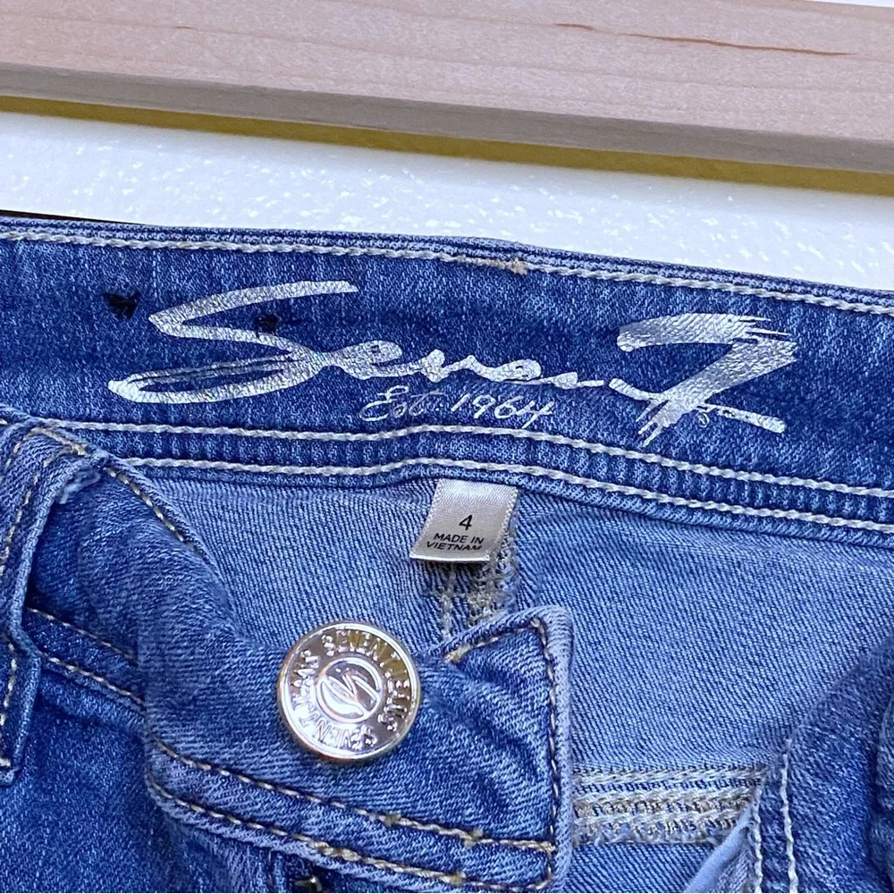 Seven7 Medium Wash Distressed Ripped Cuffed Bermuda Denim Jean Shorts - 4
